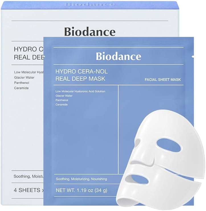 BIODANCE Hydro Cera-nol Real Deep Mask, Hydrating Overnight Hydrogel Face Mask, Moisturizing, Redness Reducing, Quick Soothing, After Sun Care, Sunburn Relief, Korean Skin Care |1.19oz(34g) x4ea - Image 1