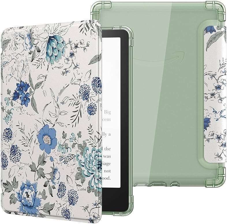 MoKo Case for 6" Kindle (11th Generation-2024/2022 Release), Ultra Clear Soft Flexible Transparent TPU Back Cover Light Shell with Auto Wake/Sleep for Kindle 11th Generation 2024, White Blue Floral - Image 1