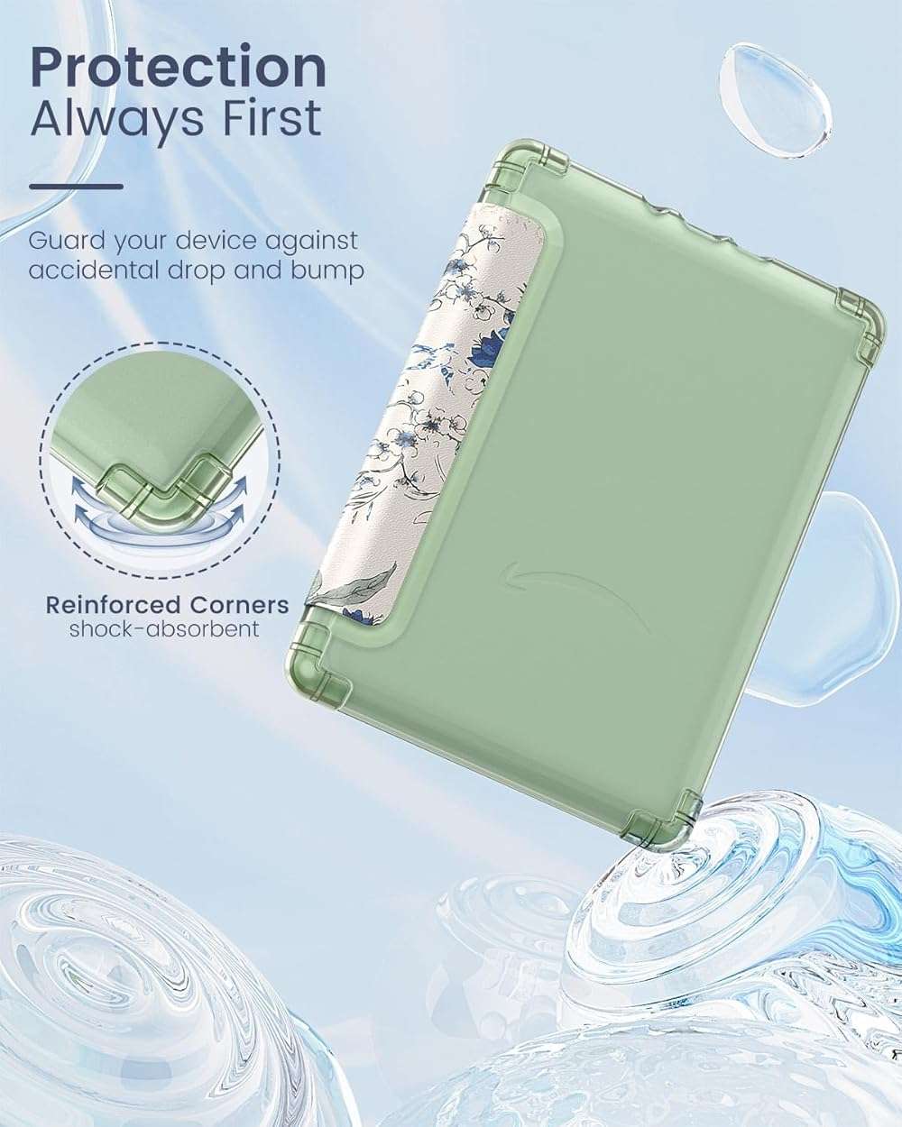 MoKo Case for 6" Kindle (11th Generation-2024/2022 Release), Ultra Clear Soft Flexible Transparent TPU Back Cover Light Shell with Auto Wake/Sleep for Kindle 11th Generation 2024, White Blue Floral - Image 3
