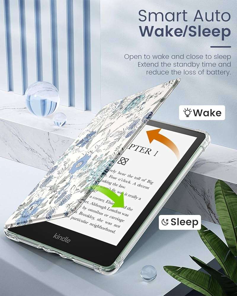 MoKo Case for 6" Kindle (11th Generation-2024/2022 Release), Ultra Clear Soft Flexible Transparent TPU Back Cover Light Shell with Auto Wake/Sleep for Kindle 11th Generation 2024, White Blue Floral - Image 5