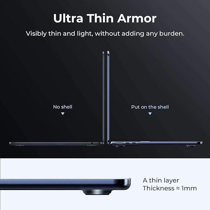 EooCoo for MacBook Air 15 inch Case M5 M4 M3 M2 2026-2023 A3448 A3241 A3114 A2941, 100% Match Official Color, Dent, Scratch & Fingerprint Resistant Protective Hard Shell for Mac Air 15.3, Midnight - Image 3