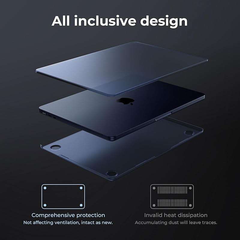 EooCoo for MacBook Air 15 inch Case M5 M4 M3 M2 2026-2023 A3448 A3241 A3114 A2941, 100% Match Official Color, Dent, Scratch & Fingerprint Resistant Protective Hard Shell for Mac Air 15.3, Midnight - Image 7