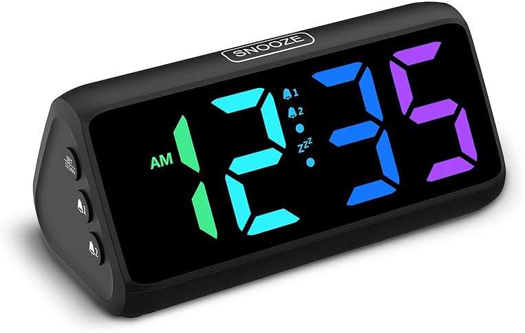 Netzu Loud Alarm Clock for Heavy Sleepers, RGB Alarm Clocks for Bedrooms Seniors Kids, Plug in Digital Clock with 5 Dimmers, 2 Alarms, 4 Volumes and Snooze - Image 1