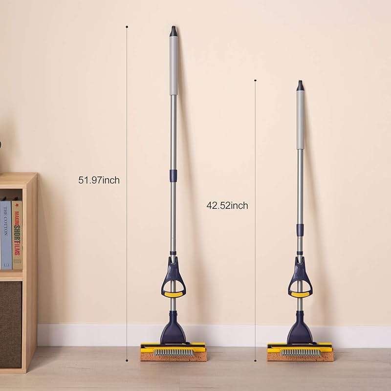 Yocada Sponge Mop Home Commercial Use Tile Floor Bathroom Garage Cleaning Total 3 Sponge Heads Squeegee and Extendable Telescopic Long Handle 42.5 to 52 Inches Easily Dry Wringing Only 3 Heads - Image 3