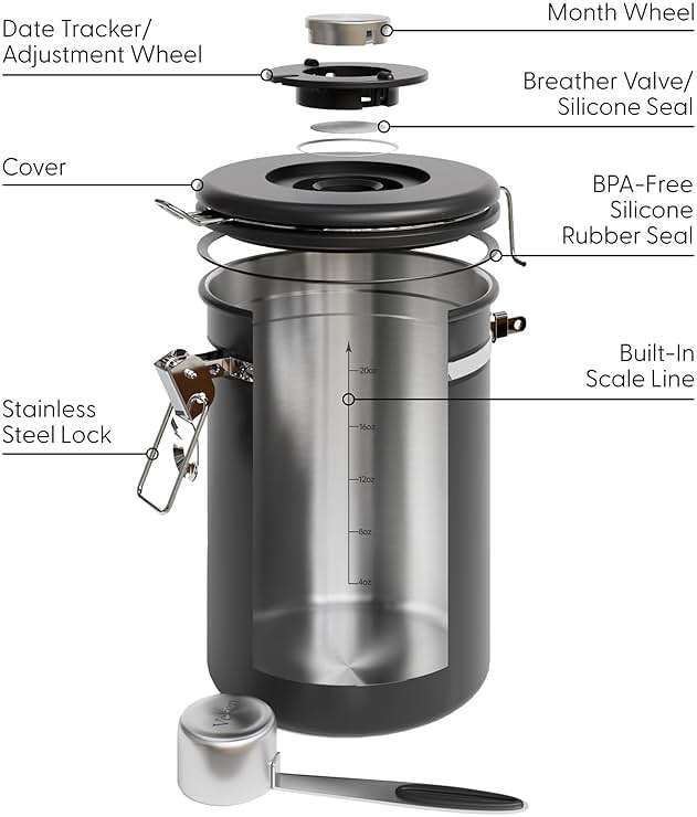 Veken Coffee Canister with Window,Airtight Stainless Steel Pantry Container,Kitchen Food Storage Organizers for Beans,Ground,Espresso,Rice,Tea,Sugar, Cereal, Bar Accessories,Gifts,Lids,Jars,22OZ,Black - Image 6