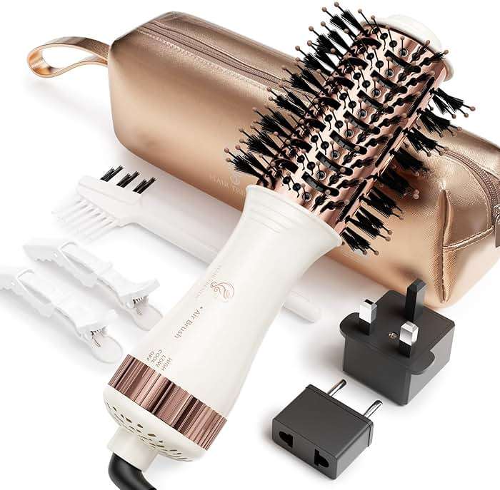 Travel Blow Dryer Brush in one, Dual Voltage 120V-240V Mini Hot Air Brush, Hair Trends Nano Titanium 2 Inch One Step Hair Dryer and Styler Volumizer Oval Shape - Image 1