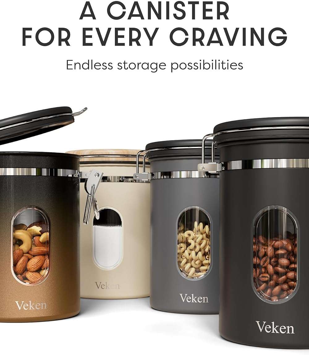 Veken Coffee Canister with Window,Airtight Stainless Steel Kitchen Food Storage Container, Date Tracker & Scoop for Grounds Coffee, Beans, Tea, Flour, Cereal,Sugar,22OZ,Grey - Image 7