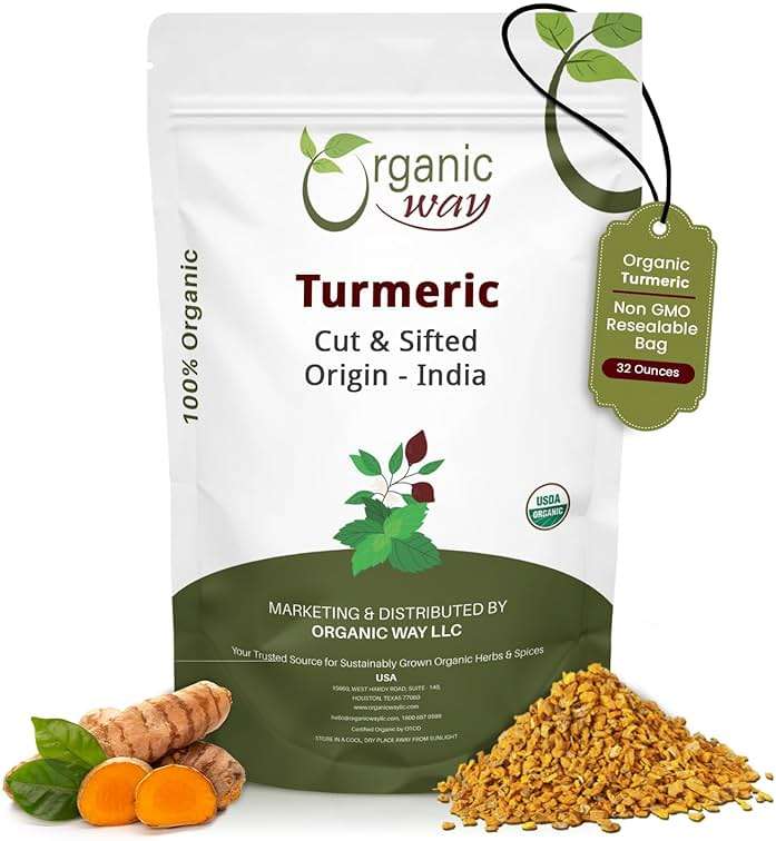 Organic Way Turmeric/Haldi Root Cut & Sifted (Curcuma Longa) - Herbal Tea | Kosher & USDA Certified | Vegan, Non-GMO & Gluten Free | 100% Raw from India (2LBS / 32Oz.) - Image 1