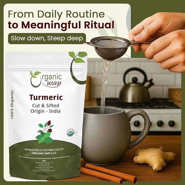 Organic Way Turmeric/Haldi Root Cut & Sifted (Curcuma Longa) - Herbal Tea | Kosher & USDA Certified | Vegan, Non-GMO & Gluten Free | 100% Raw from India (2LBS / 32Oz.) - Image 3