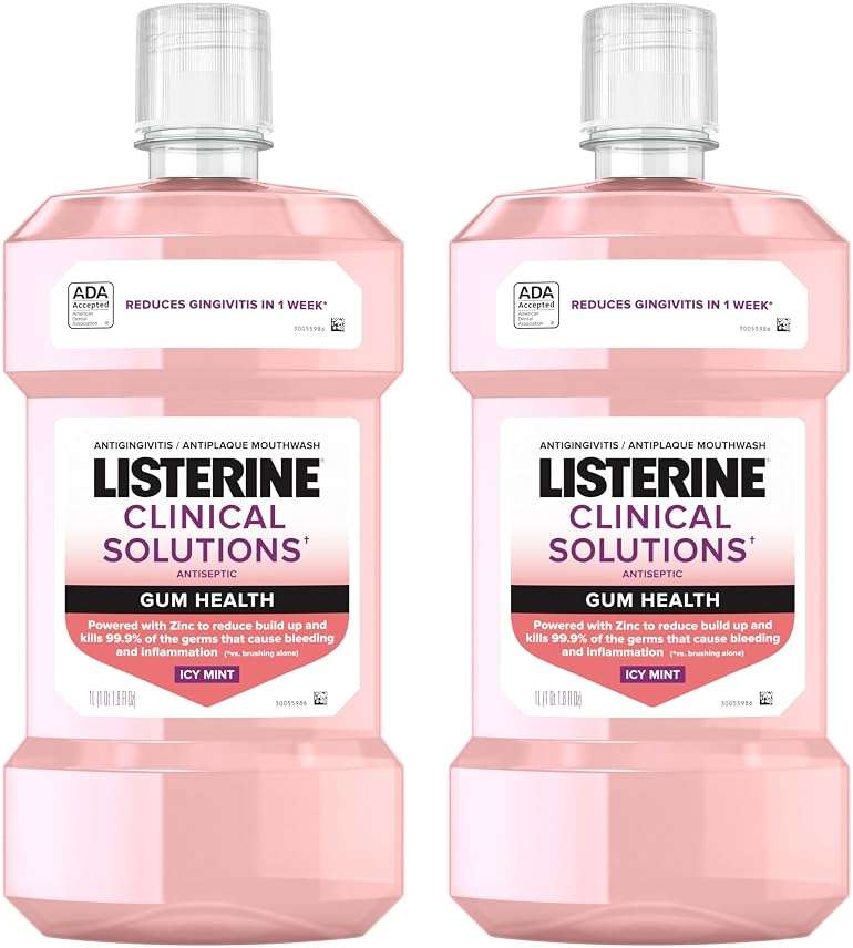 Listerine Clinical Solutions Gum Health Antiseptic Mouthwash, Antigingivitis & Antiplaque Oral Rinse Kills Germs for Healthier Gums, Reduces Gingivitis in 1 Week, ICY Mint, Twin Pack, 1 L, 2 Pack - Image 1