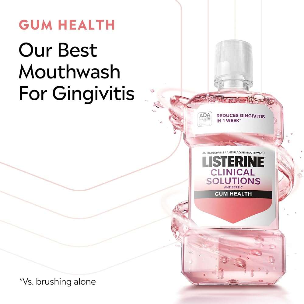 Listerine Clinical Solutions Gum Health Antiseptic Mouthwash, Antigingivitis & Antiplaque Oral Rinse Kills Germs for Healthier Gums, Reduces Gingivitis in 1 Week, ICY Mint, Twin Pack, 1 L, 2 Pack - Image 2