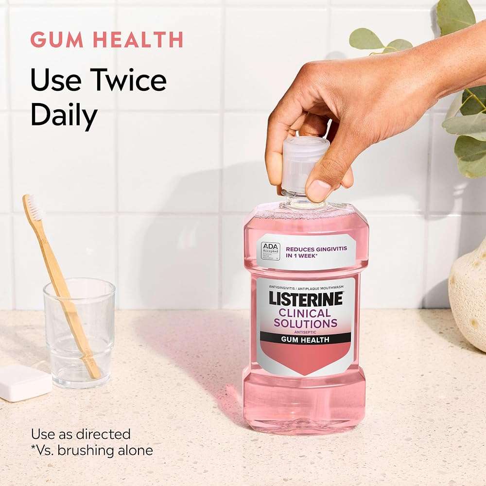 Listerine Clinical Solutions Gum Health Antiseptic Mouthwash, Antigingivitis & Antiplaque Oral Rinse Kills Germs for Healthier Gums, Reduces Gingivitis in 1 Week, ICY Mint, Twin Pack, 1 L, 2 Pack - Image 5