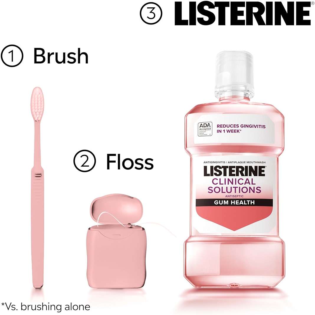 Listerine Clinical Solutions Gum Health Antiseptic Mouthwash, Antigingivitis & Antiplaque Oral Rinse Kills Germs for Healthier Gums, Reduces Gingivitis in 1 Week, ICY Mint, Twin Pack, 1 L, 2 Pack - Image 6