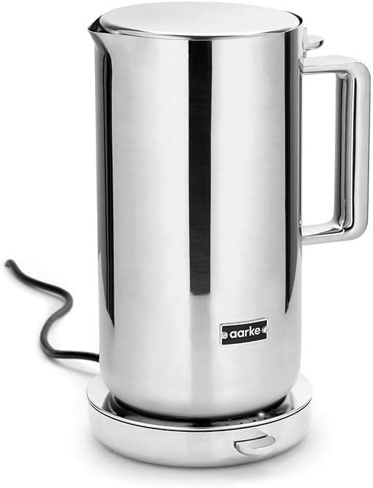 Aarke Stainless Steel Kettle - Perfect for Coffee and Tea Maker Enthusiasts, Non-Drip Spout, Double-Wall Construction, Dry Boil Protection, Heat-Safe Handle, LED Cool-Down Indicator, 1.2L (Steel) - Image 3