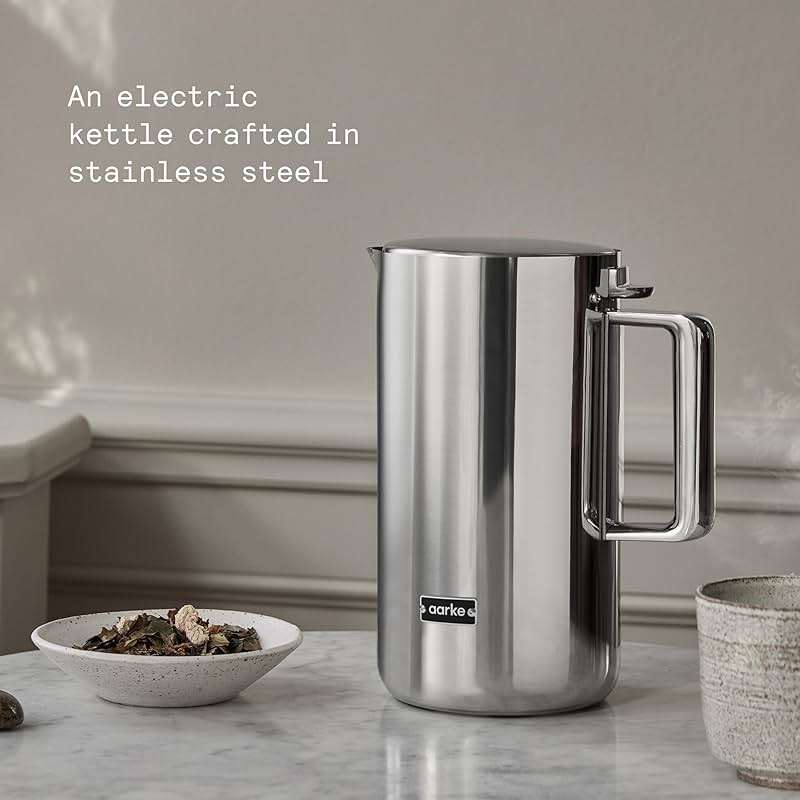 Aarke Stainless Steel Kettle - Perfect for Coffee and Tea Maker Enthusiasts, Non-Drip Spout, Double-Wall Construction, Dry Boil Protection, Heat-Safe Handle, LED Cool-Down Indicator, 1.2L (Steel) - Image 4