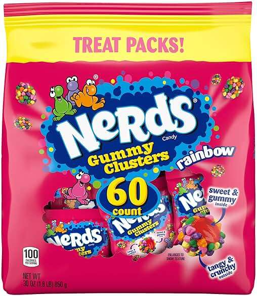 NERDS Gummy Clusters, Candy Treat Packs, Rainbow, Crunchy and Gummy, 30 oz (60 ct) - Image 10