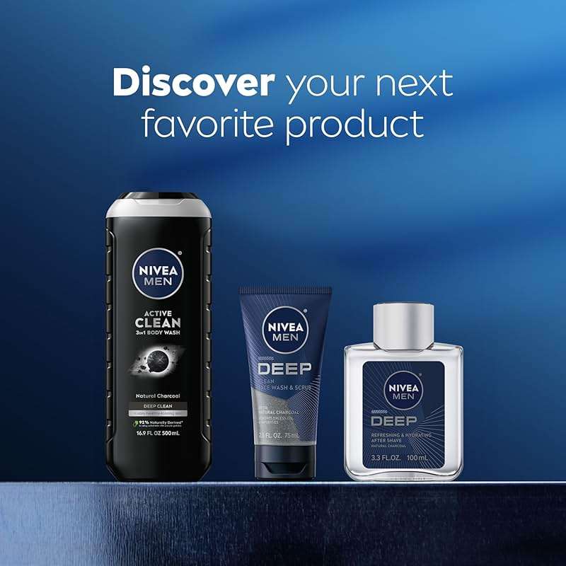 NIVEA Men Active Clean Body Wash with Natural Charcoal for Normal to Oily Skin, 3-in-1 Charcoal Body Wash, Face and Hair, Draws Out Dirt and Impurities, 30 Fl Oz Bottle - Image 8