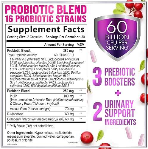 Probiotics for Women - Prebiotic and Probiotic Blend 60 Billion CFU Per Serving - 16 Strain Women's Probiotic for pH Balance & Vaginal Support - Digestive & Immune Support, Bottled USA - 60 Capsules - Image 2