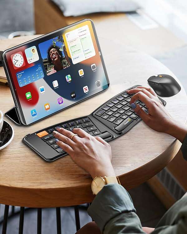 ProtoArc Ergonomic Foldable Keyboard Mouse, XKM03 Portable Folding Bluetooth Keyboard Mouse Combo for Business and Travel, Split Design, 3 Bluetooth, Rechargeable, for iPad, Tablet, iPhone, Laptop - Image 7