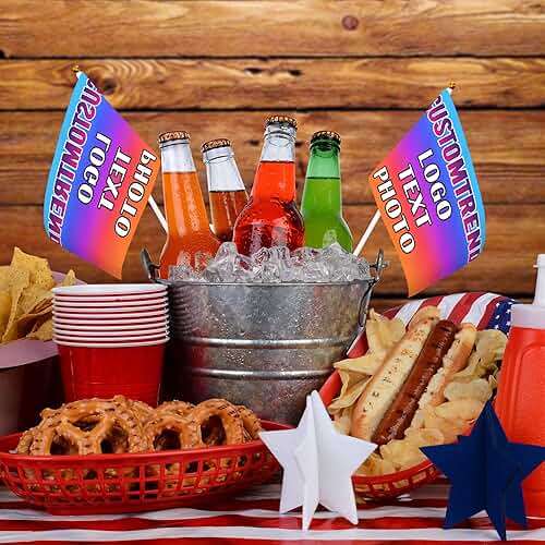 Custom Handheld Flag Small with Pole 6-500 Pcs Personalized Stick Flag Double-sided Mini Flags Banners Customized Deign Your Own Photo Text Logo 4x6 Inch - Image 2