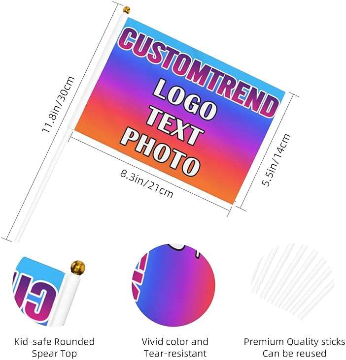Custom Handheld Flag Small with Pole 6-500 Pcs Personalized Stick Flag Double-sided Mini Flags Banners Customized Deign Your Own Photo Text Logo 4x6 Inch - Image 3