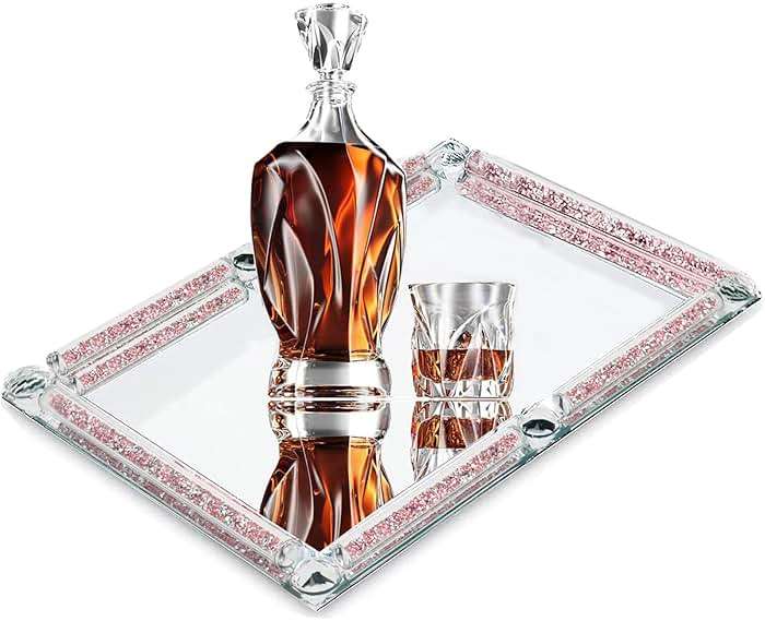 Crystal Perfume Tray,Crushed Diamond Filled Crystal Glass Tray,11.8" x 7.9" Rectangular Cosmetic Makeup Vanity Trays,Mirror Jewelry Trinket Tray,Serving Tray for Home Decor,Party,Hotel Banquet (Rose) - Image 5