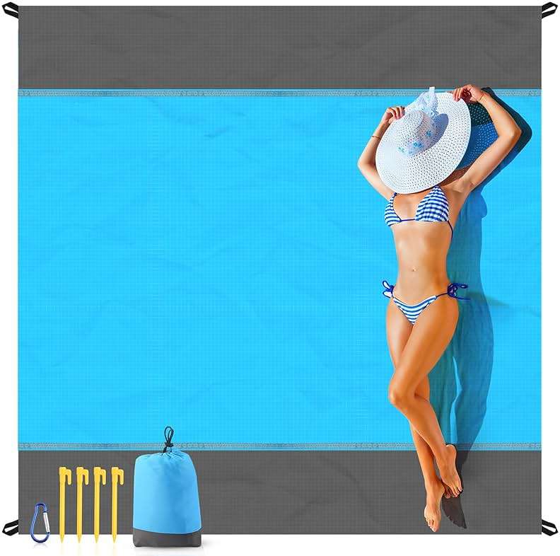 EASYFUN Beach Blanket Sandproof Oversized, 79''×83'' Extra Large Beach Mat, Portable Picnic Mat for Travel Camping Hiking, Lightweight Beach Essentials Family Water Resistant Mat - Image 1