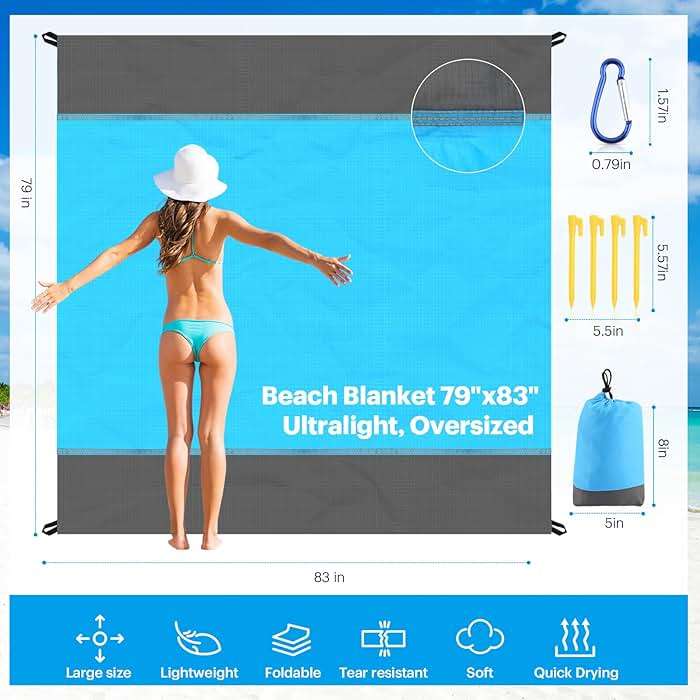 EASYFUN Beach Blanket Sandproof Oversized, 79''×83'' Extra Large Beach Mat, Portable Picnic Mat for Travel Camping Hiking, Lightweight Beach Essentials Family Water Resistant Mat - Image 2