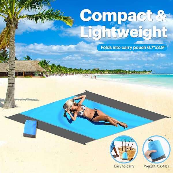 EASYFUN Beach Blanket Sandproof Oversized, 79''×83'' Extra Large Beach Mat, Portable Picnic Mat for Travel Camping Hiking, Lightweight Beach Essentials Family Water Resistant Mat - Image 3