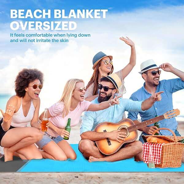 EASYFUN Beach Blanket Sandproof Oversized, 79''×83'' Extra Large Beach Mat, Portable Picnic Mat for Travel Camping Hiking, Lightweight Beach Essentials Family Water Resistant Mat - Image 5