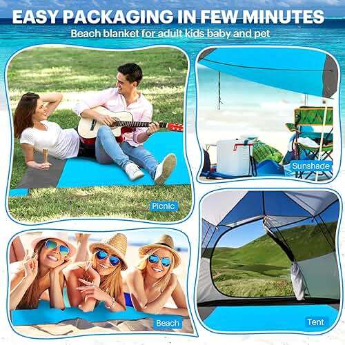 EASYFUN Beach Blanket Sandproof Oversized, 79''×83'' Extra Large Beach Mat, Portable Picnic Mat for Travel Camping Hiking, Lightweight Beach Essentials Family Water Resistant Mat - Image 6