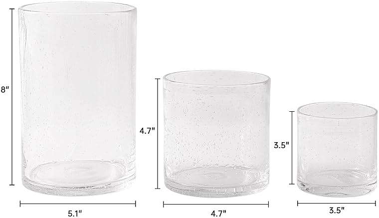 NITIME Hurricane Candle Holder Set of 3 Clear Candle Holders for Pillar Candles, Seeded Bubbles Glass Candle Holder for table centerpiece, Glass Cylinder Vases for Home, Patio and Wedding 8"4.7"3.5"H - Image 2