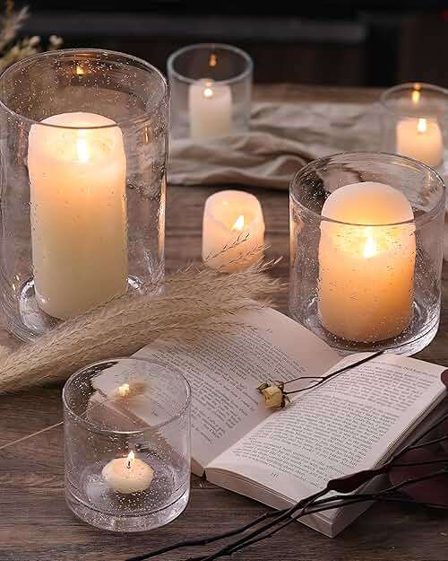NITIME Hurricane Candle Holder Set of 3 Clear Candle Holders for Pillar Candles, Seeded Bubbles Glass Candle Holder for table centerpiece, Glass Cylinder Vases for Home, Patio and Wedding 8"4.7"3.5"H - Image 6