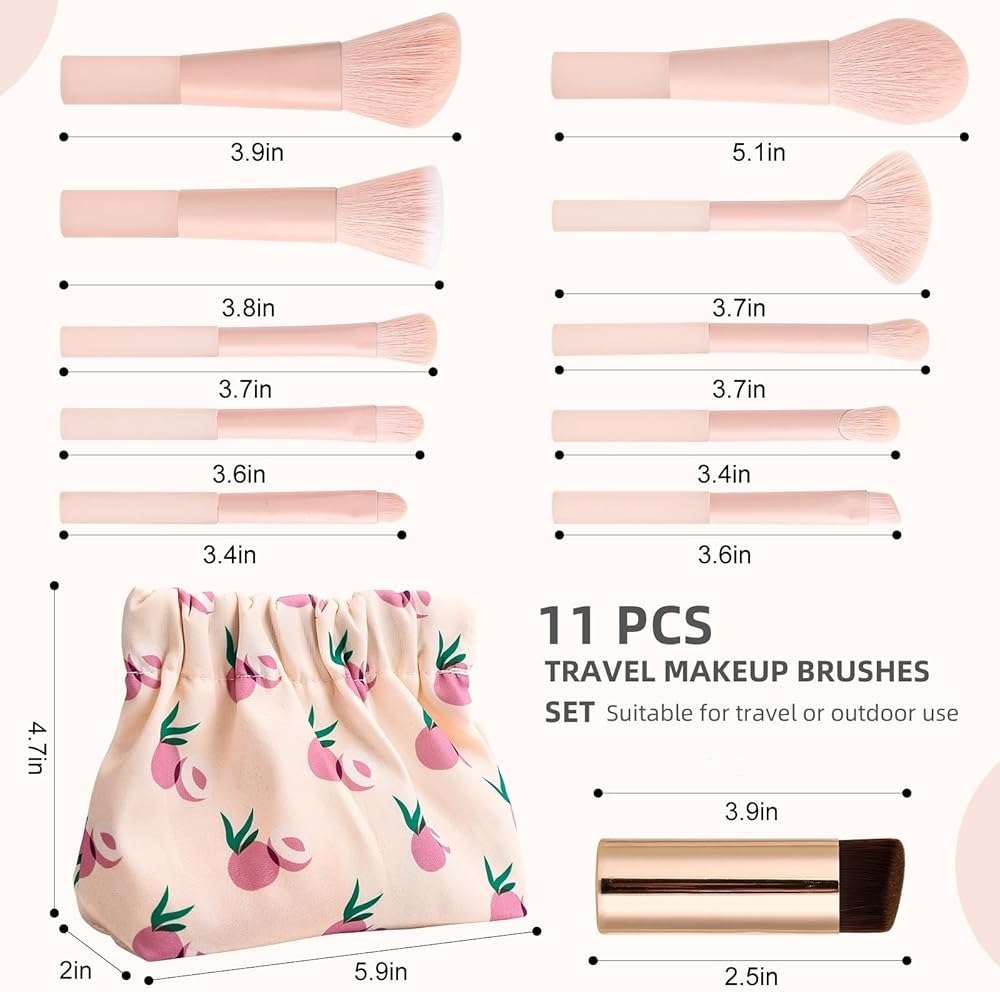 GOERTI 11 Pcs Mini Travel Makeup Brush Set With Case, Professional Premium Synthetic Kabuki Powder Foundation Blush Fan Highlight Eye Blending Shadows Concealer and Lips Brush Kit for Travel - Image 2