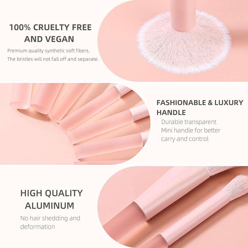 GOERTI 11 Pcs Mini Travel Makeup Brush Set With Case, Professional Premium Synthetic Kabuki Powder Foundation Blush Fan Highlight Eye Blending Shadows Concealer and Lips Brush Kit for Travel - Image 3