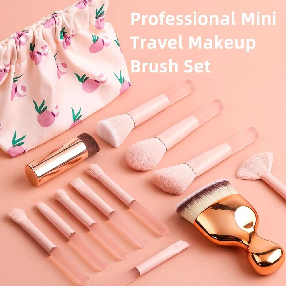 GOERTI 11 Pcs Mini Travel Makeup Brush Set With Case, Professional Premium Synthetic Kabuki Powder Foundation Blush Fan Highlight Eye Blending Shadows Concealer and Lips Brush Kit for Travel - Image 6