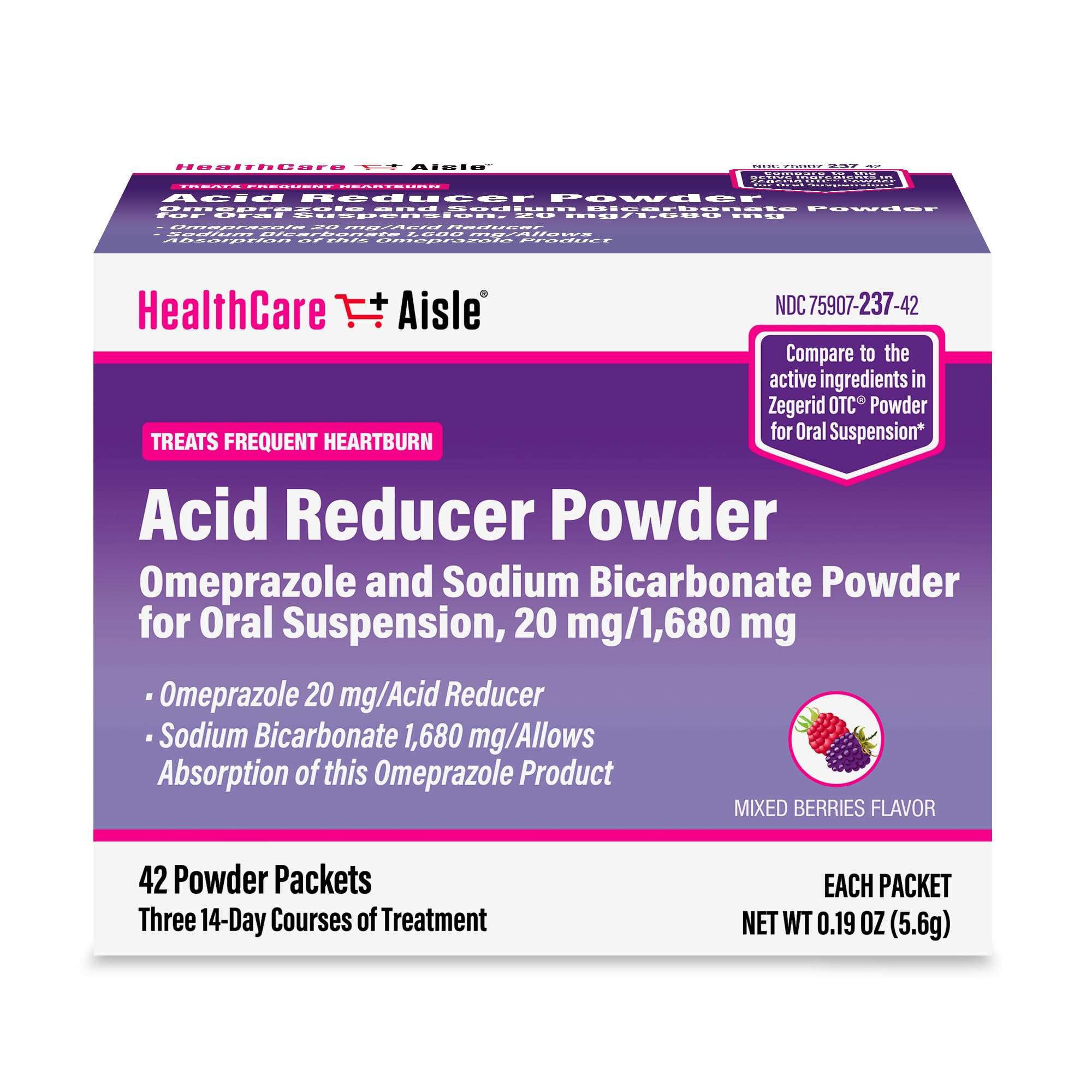 HealthCareAisle Omeprazole and Sodium Bicarbonate Powder for Oral Suspension, 20 mg/1,680 mg - 42 Packets - Acid Reducer - Effective Acid Reflux Medicine, Treats Frequent Heartburn - Image 1