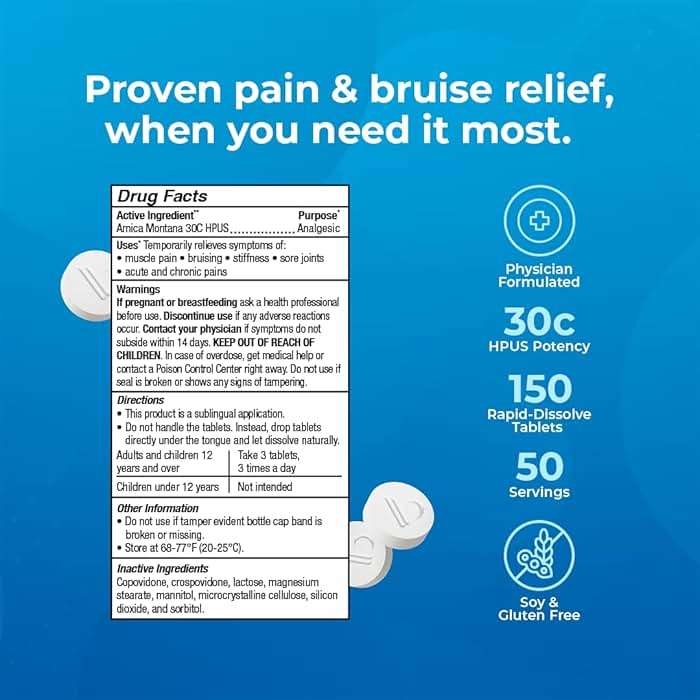 VitaMedica Arnica Montana 30C Rapid Dissolve Tablets for Natural Pain, Bruising, and Swelling Support - Homeopathic Medicine for Injury and Surgery Recovery - 150 Ct - 50 Servings - Image 4