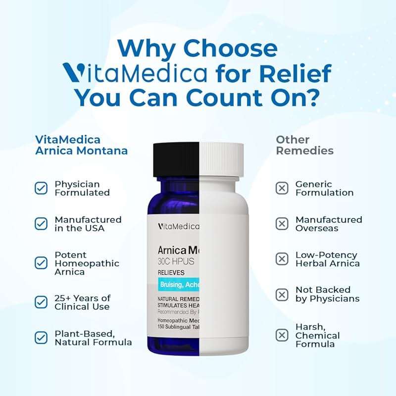 VitaMedica Arnica Montana 30C Rapid Dissolve Tablets for Natural Pain, Bruising, and Swelling Support - Homeopathic Medicine for Injury and Surgery Recovery - 150 Ct - 50 Servings - Image 8