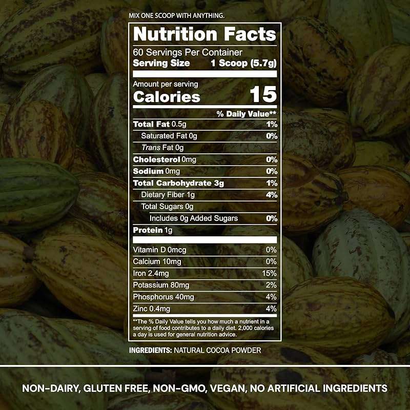 Blueprint Bryan Johnson Non Dairy Cocoa Powder – Elite Level Flavanols – 100% Pure Cocoa – Low Fat Unsweetened Cocoa – Undutched – Keto Friendly – Great for Baking, Cooking & Smoothies – 12oz Bag - Image 2