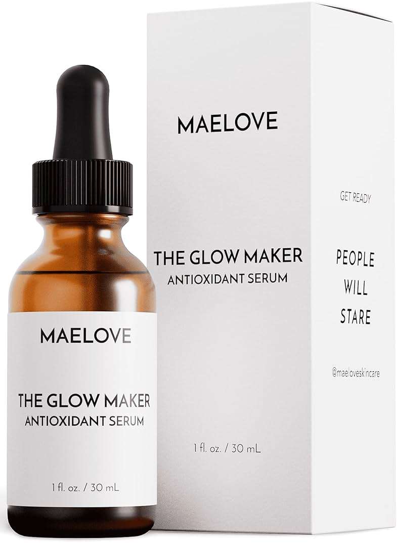 MAELOVE Glow Maker Vitamin C Serum with Vitamin E, Ferulic Acid & Hyaluronic Acid, Award-Winning Brightening and Hydrating Facial Serum, Unscented, 1.0 fl oz - Image 1