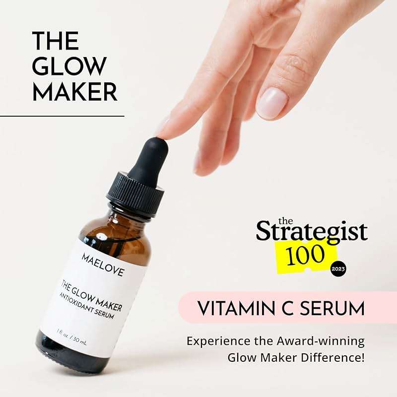 MAELOVE Glow Maker Vitamin C Serum with Vitamin E, Ferulic Acid & Hyaluronic Acid, Award-Winning Brightening and Hydrating Facial Serum, Unscented, 1.0 fl oz - Image 2