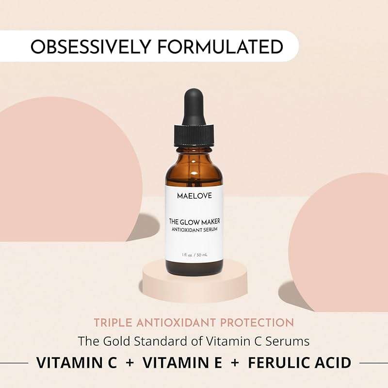 MAELOVE Glow Maker Vitamin C Serum with Vitamin E, Ferulic Acid & Hyaluronic Acid, Award-Winning Brightening and Hydrating Facial Serum, Unscented, 1.0 fl oz - Image 4