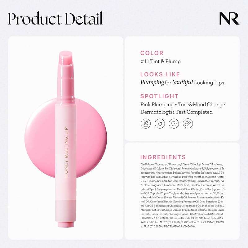 Nature Republic HONEY MELTING LIP PLUMPING (11 PINK) SOFT LIP STICK Tint & Plump Hydrating Gloss, Moisturizing balms, Volumizing formula & Sheer tint, Glowy Finish, korean make up - Image 7
