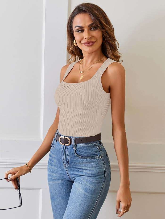 MEROKEETY Summer Ribbed Knit Tank Tops for Women 2026 Casual Sleeveless Square Neck Basic Sweater Shirt Trendy Outfit Clothes - Image 2