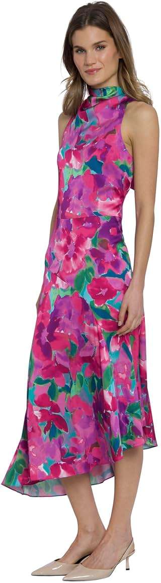 Maggy London Women's High Neck Halter Asymmetrical Fit and Flare Midi Dress | Wedding Guest Dresses for Women - Image 2