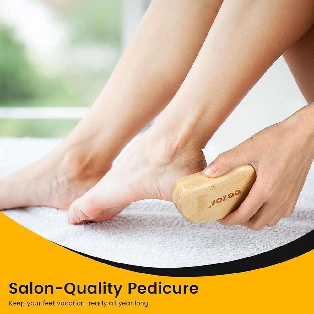 BEZOX Nano-Glass Pumice Stone for Feet Dead Skin, Eco-Friendly Pedicure Foot File Callus Remover - Bamboo Handle - Image 2