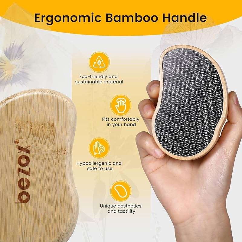 BEZOX Nano-Glass Pumice Stone for Feet Dead Skin, Eco-Friendly Pedicure Foot File Callus Remover - Bamboo Handle - Image 4
