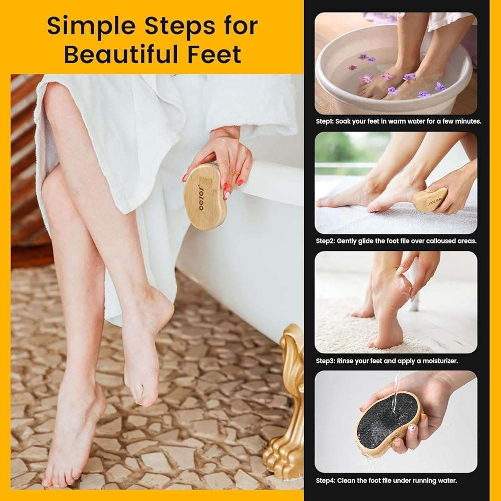 BEZOX Nano-Glass Pumice Stone for Feet Dead Skin, Eco-Friendly Pedicure Foot File Callus Remover - Bamboo Handle - Image 6