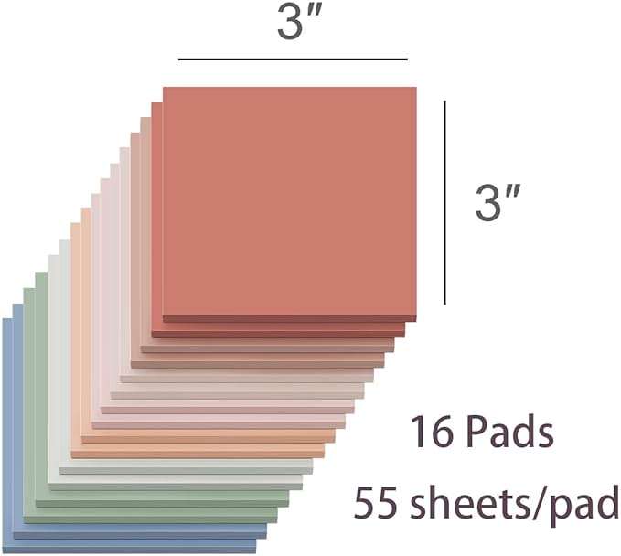 (16 Pack) Sticky Notes 3x3, Vintage Colors, Sticky Pads, Recyclable, Easy to Stick for Home, Office, Notebook - Image 3